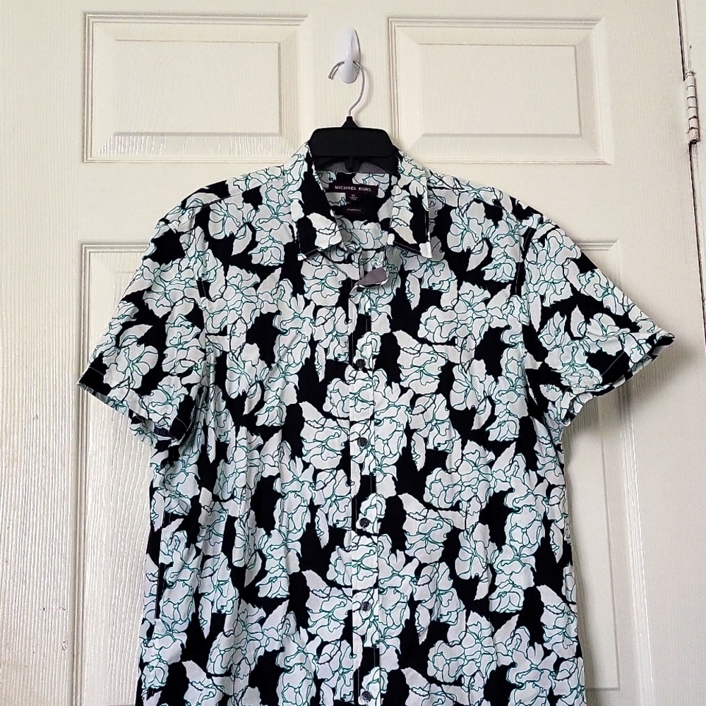 Michael Kors green and black floral button down shirt size XL